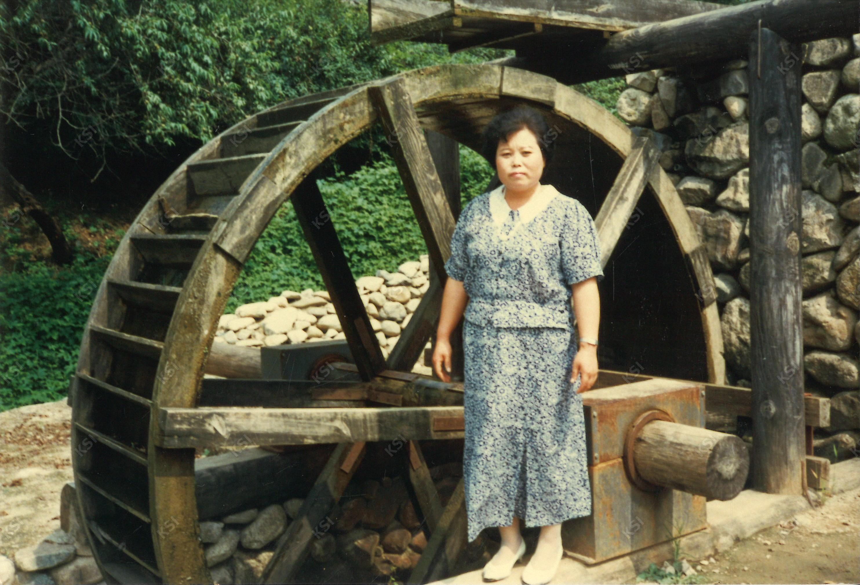1990년대 초반 안동댐 민속촌 물래방아를 배경으로