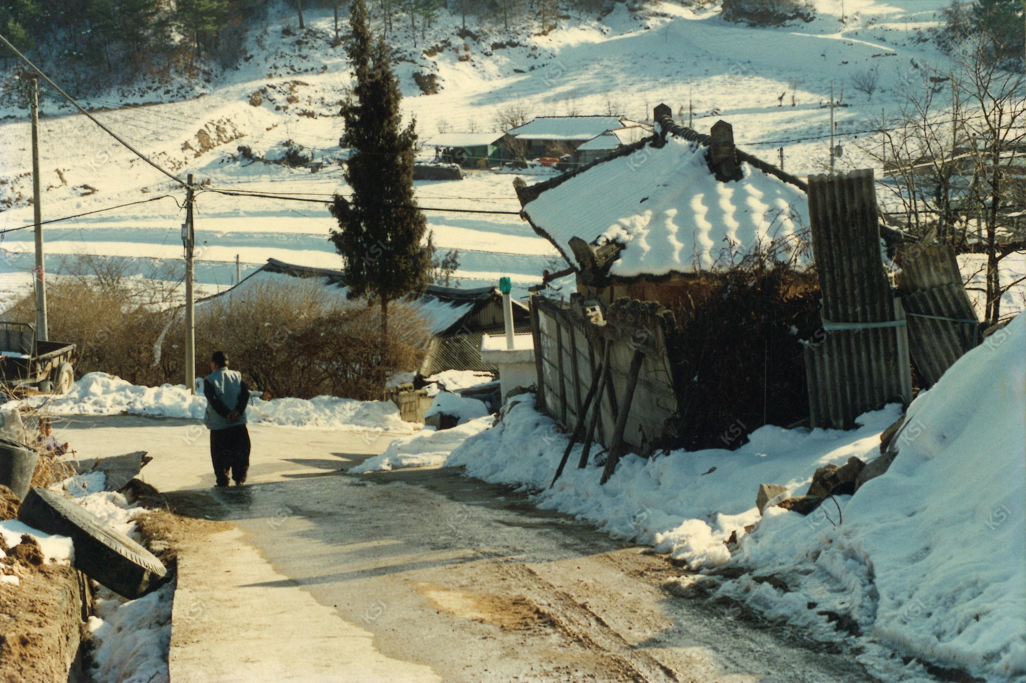 1990년대 중후반 이송천 겨울 마을 길을 내려오는 여인